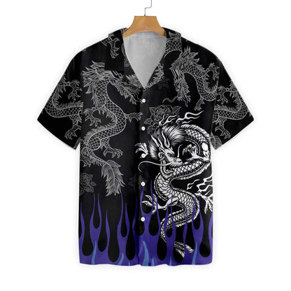 Dragon With Blue Flame Background Hawaiian Shirt, Hawaiian Shirt Gift, Christmas Gift