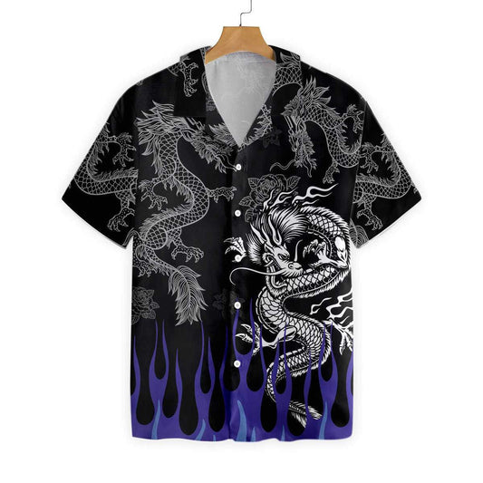 Dragon With Blue Flame Background Hawaiian Shirt, Hawaiian Shirt Gift, Christmas Gift
