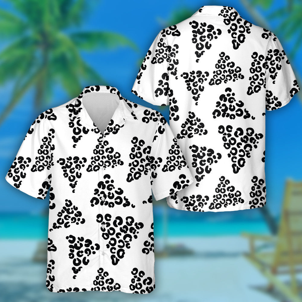 Wild African Leopard With Triangles Black And White Hawaiian Shirt, Hawaiian Shirt Gift, Christmas Gift
