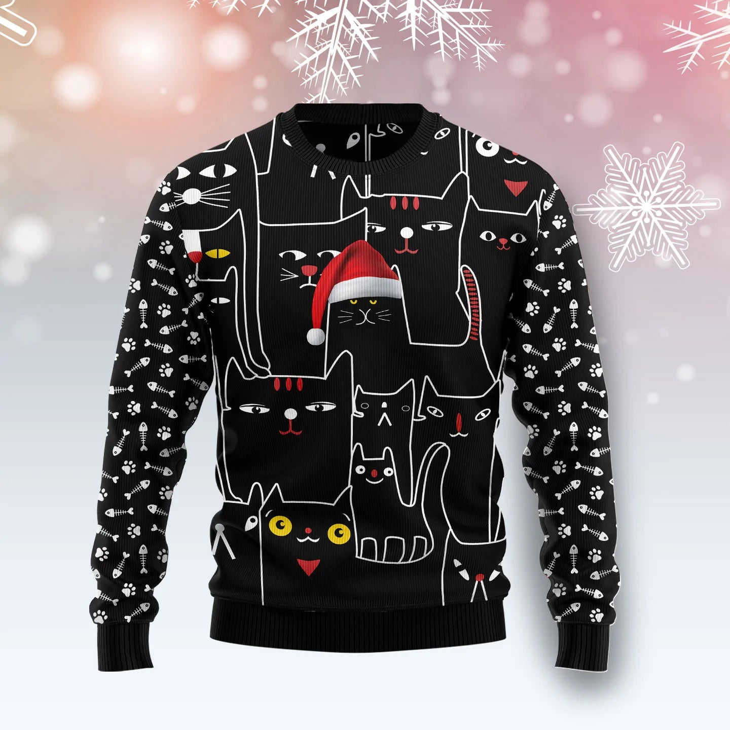 Black Cat With Noel Hat unisex womens & mens, couples matching, friends, funny family ugly christmas holiday sweater gifts