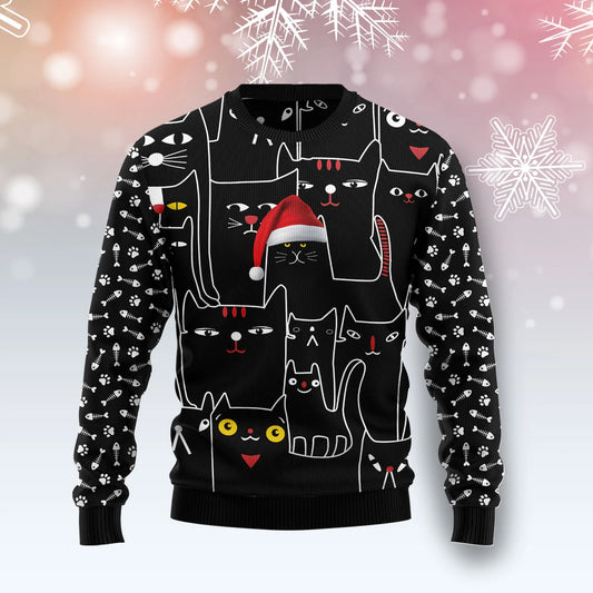 Black Cat With Noel Hat unisex womens & mens, couples matching, friends, funny family ugly christmas holiday sweater gifts