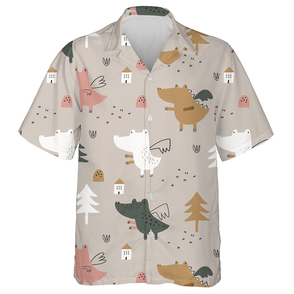Cute Baby Dragons On Beige Background Hawaiian Shirt,Hawaiian Shirt Gift, Christmas Gift
