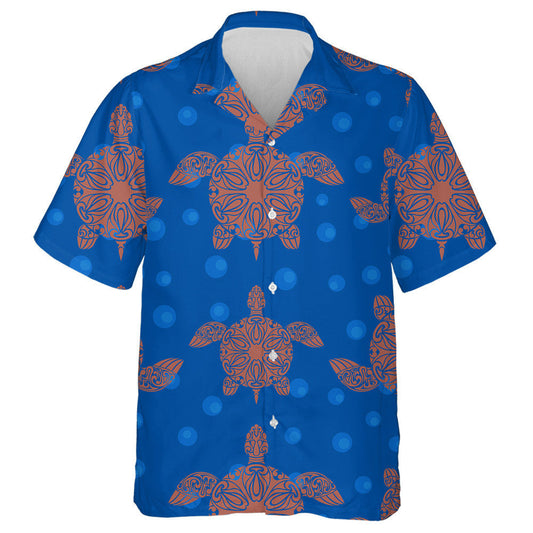 Orange Turtles And Flowers On Blue Background Hawaiian Shirt, Hawaiian Shirt Gift, Christmas Gift