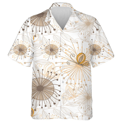 Hand Drawn Retro Style With Butterfly And Flowers Hawaiian Shirt, Hawaiian Shirt Gift, Christmas Gift