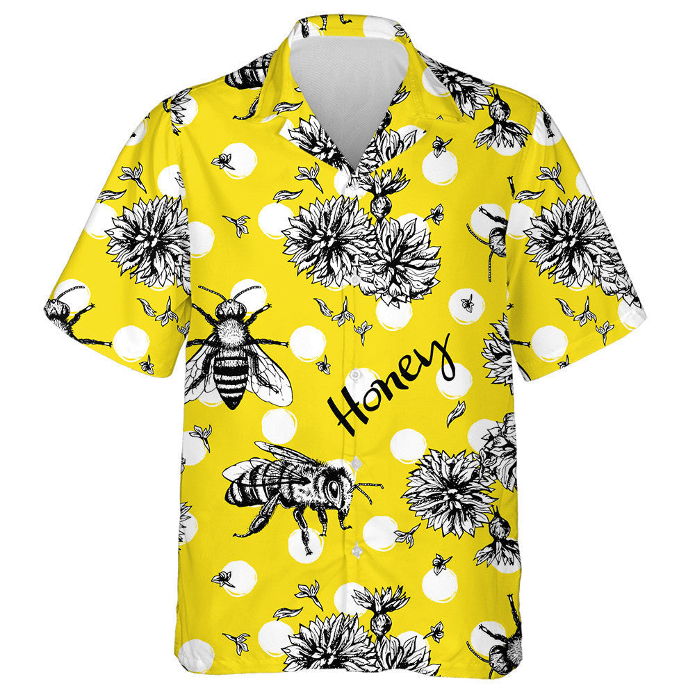 Natural Summer Bees And Flowers Sketch With Animal Hawaiian Shirt, Hawaiian Shirt Gift, Christmas Gift