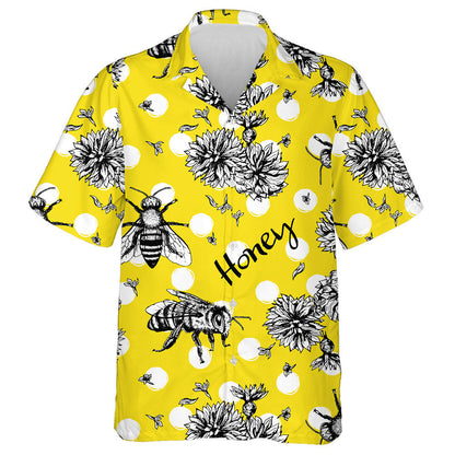 Natural Summer Bees And Flowers Sketch With Animal Hawaiian Shirt, Hawaiian Shirt Gift, Christmas Gift