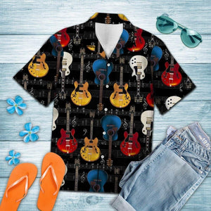 Aloha Shirt Guitar Music Hawaiian Aloha Shirt Hawaiian Shorts Beach Short Sleeve, Christmas Gift