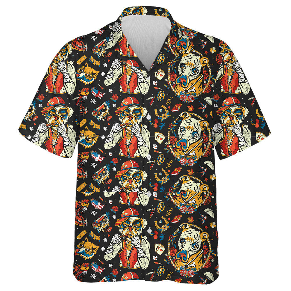 Old School Tattoo Style Cartoon Crime Boxer Bulldog Hawaiian Shirt, Hawaiian Shirt Gift, Christmas Gift