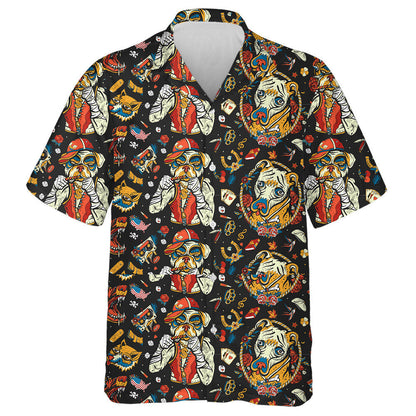 Old School Tattoo Style Cartoon Crime Boxer Bulldog Hawaiian Shirt, Hawaiian Shirt Gift, Christmas Gift