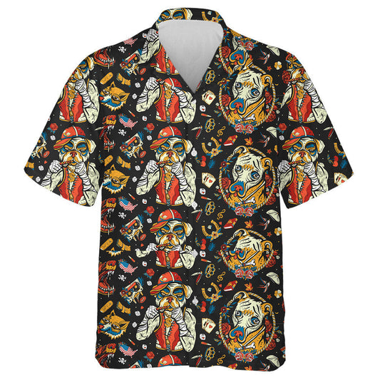 Old School Tattoo Style Cartoon Crime Boxer Bulldog Hawaiian Shirt, Hawaiian Shirt Gift, Christmas Gift