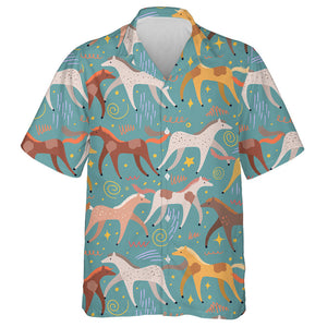 Abstract Running Horses Flat Hand Drawn Hawaiian Shirt, Hawaiian Shirt Gift, Christmas Gift