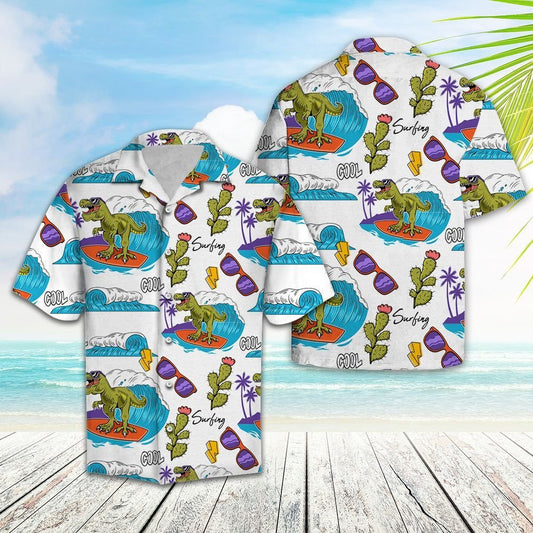 Cool T-rex Aloha Summer Vacation Pattern Hawaiian Shirt, Hawaiian Shirt Gift, Christmas Gift