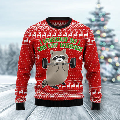 I Workout So I Can Eat Garbage Raccoon Ugly Christmas Sweater,Christmas Ugly Sweater,Christmas Gift,Gift Christmas 2022