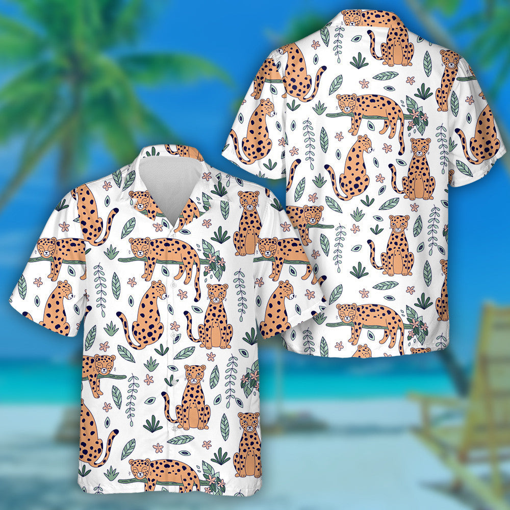 Wild African Leopard Jungle Plants And Flowers Hawaiian Shirt, Hawaiian Shirt Gift, Christmas Gift