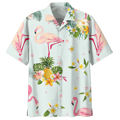 Lovely Flamingo In Tropical Forest Blue Theme Hawaiian Shirt, Hawaiian Shirt Gift, Christmas Gift