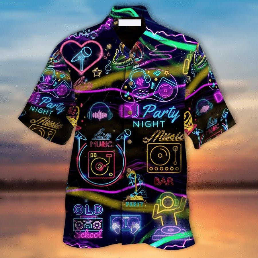 Dj Music Party Night Neon Pattern Hawaiian Shirt,Hawaiian Shirt Gift, Christmas Gift