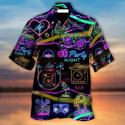Dj Music Party Night Neon Pattern Hawaiian Shirt,Hawaiian Shirt Gift, Christmas Gift