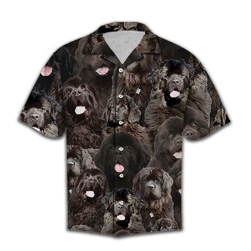 Awesome Dark Color Newfoundland Dog Face Themed Hawaiian Shirt, Hawaiian Shirt Gift, Christmas Gift
