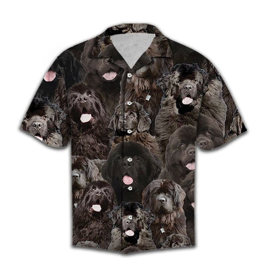 Awesome Dark Color Newfoundland Dog Face Themed Hawaiian Shirt, Hawaiian Shirt Gift, Christmas Gift