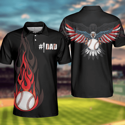 Baseball Fire American Flag Eagles Black Theme Polo Hawaiian Shirt, Hawaiian Shirt Gift, Christmas Gift