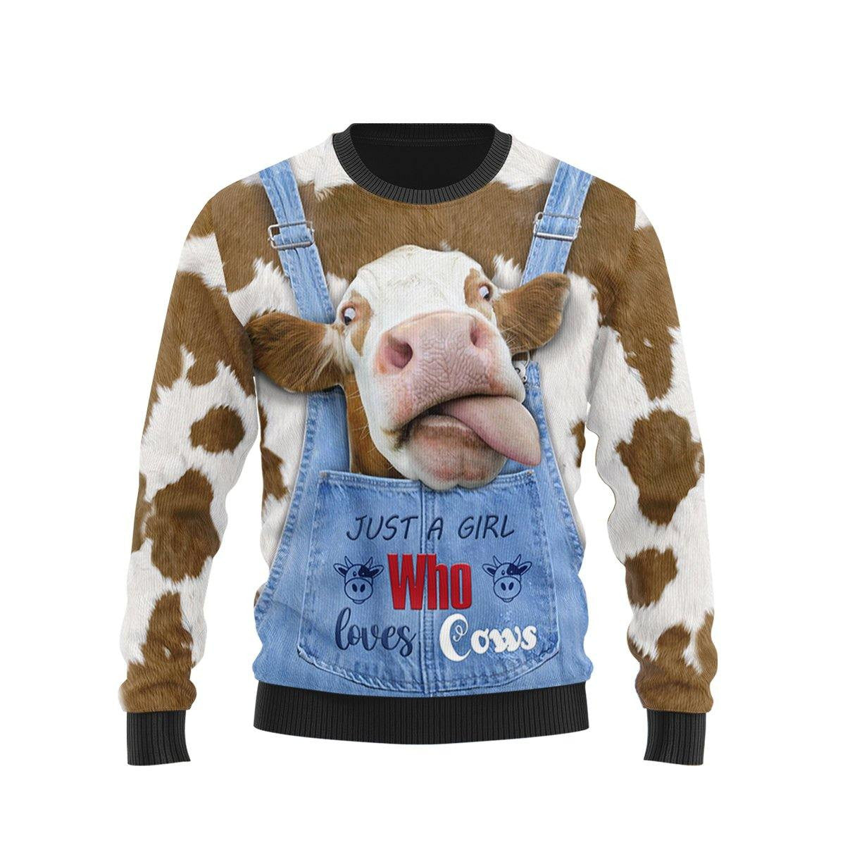 Just a Girl Who Loves Cow Pattern Print Ugly Christmas Sweater,Christmas Ugly Sweater,Christmas Gift,Gift Christmas 2022