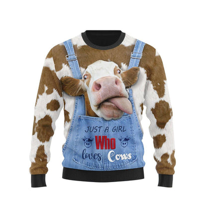 Just a Girl Who Loves Cow Pattern Print Ugly Christmas Sweater,Christmas Ugly Sweater,Christmas Gift,Gift Christmas 2022