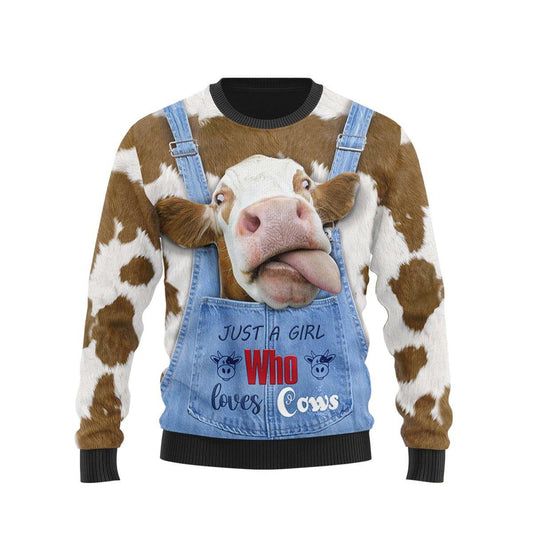 Just a Girl Who Loves Cow Pattern Print Ugly Christmas Sweater,Christmas Ugly Sweater,Christmas Gift,Gift Christmas 2022