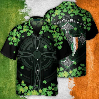 Irish Enri Go Bragh American Flag Clover Hawaiian Shirt, Hawaiian Shirt Gift, Christmas Gift