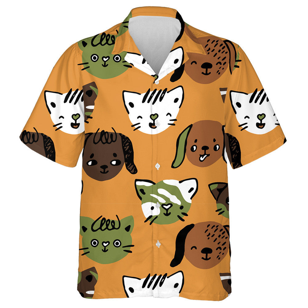 Cute Animals Heads With Emotions Cats And Dogs Hawaiian Shirt, Hawaiian Shirt Gift, Christmas Gift