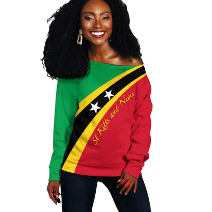 Saint Kitts and Nevis Personalised Off Shoulder Sweater SKN Flag Simple Style, Christmas Ugly Sweater, Christmas Gift, Gift Christmas 2024