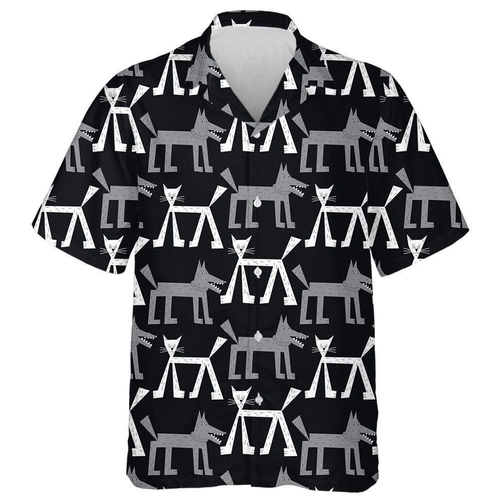 Grey Wolf And White Cat In The Forest Hawaiian Shirt, Hawaiian Shirt Gift, Christmas Gift