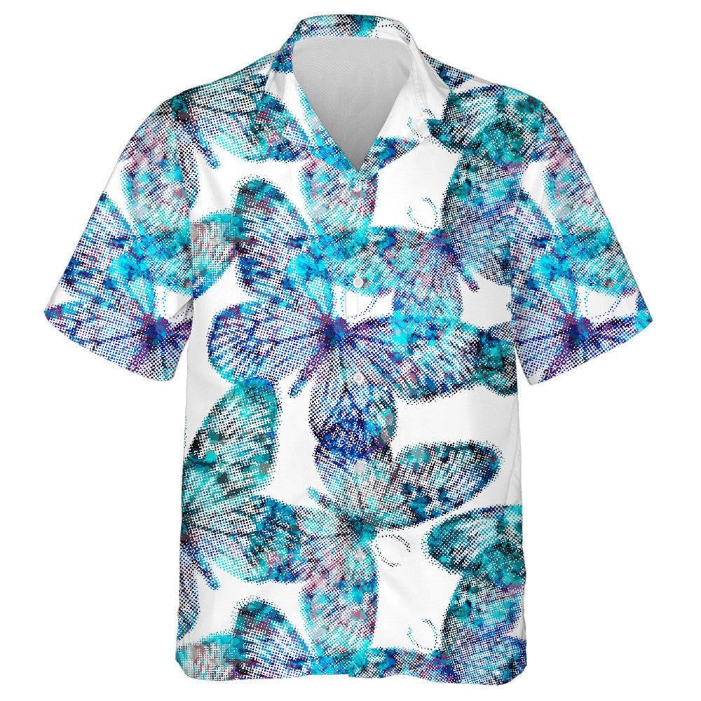 Theme Colorful Blue Butterflies Faded Away Hawaiian Shirt, Hawaiian Shirt Gift, Christmas Gift