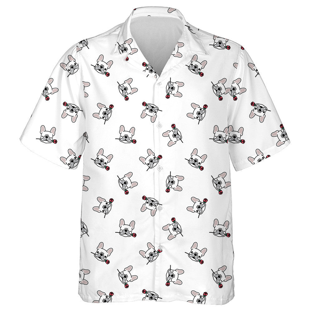 Cartoon Bulldog Valentine Rose Flower Background Hawaiian Shirt, Hawaiian Shirt Gift, Christmas Gift