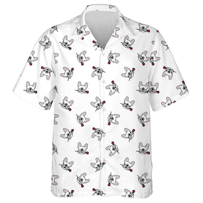 Cartoon Bulldog Valentine Rose Flower Background Hawaiian Shirt, Hawaiian Shirt Gift, Christmas Gift