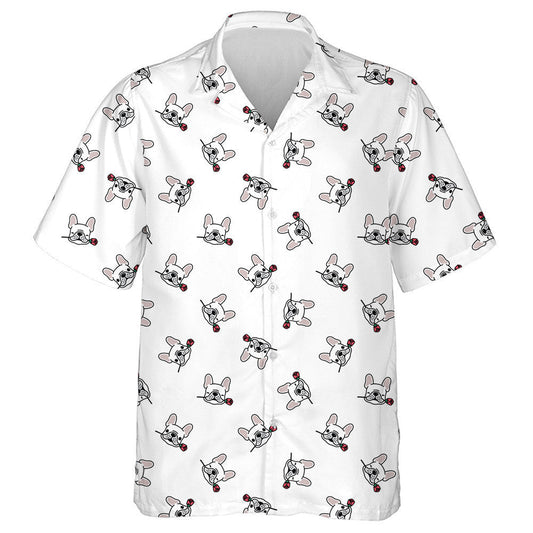 Cartoon Bulldog Valentine Rose Flower Background Hawaiian Shirt, Hawaiian Shirt Gift, Christmas Gift