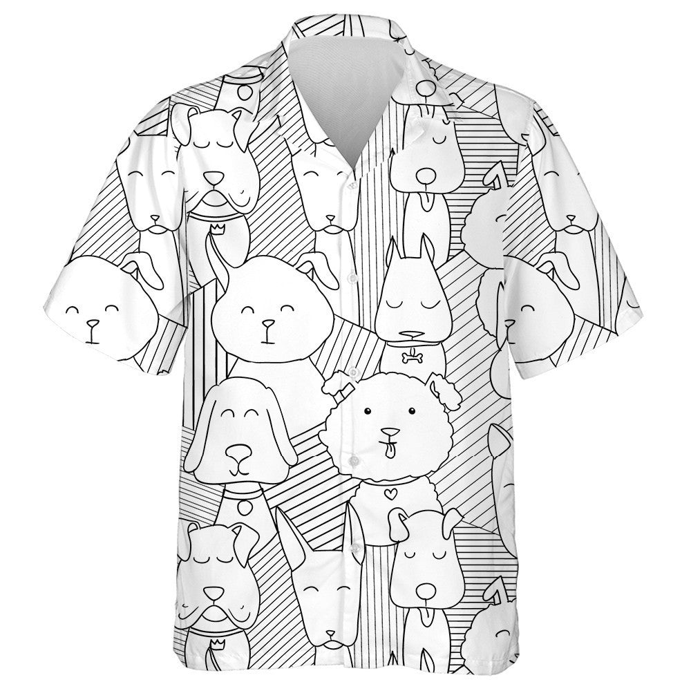 Cartoon Hand Drawn Dog Doodle Isolated Background Hawaiian Shirt, Hawaiian Shirt Gift, Christmas Gift