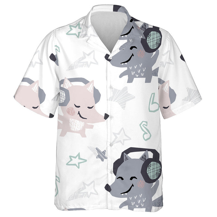 Wolf And Fox Baby Dance With Headphones Hawaiian Shirt, Hawaiian Shirt Gift, Christmas Gift