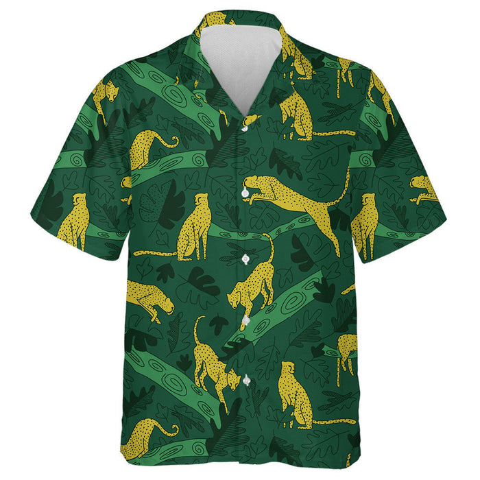 Wild Animals Leopard Dark Green Jungle Leaves Hawaiian Shirt, Hawaiian Shirt Gift, Christmas Gift