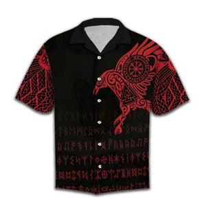 Amazing Black And Red Viking Eagle With Symbol Pattern Hawaiian Shirt, Hawaiian Shirt Gift, Christmas Gift