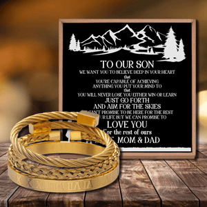 To Our Son - Love You Roman Numeral Bangle Weave Bracelets Set