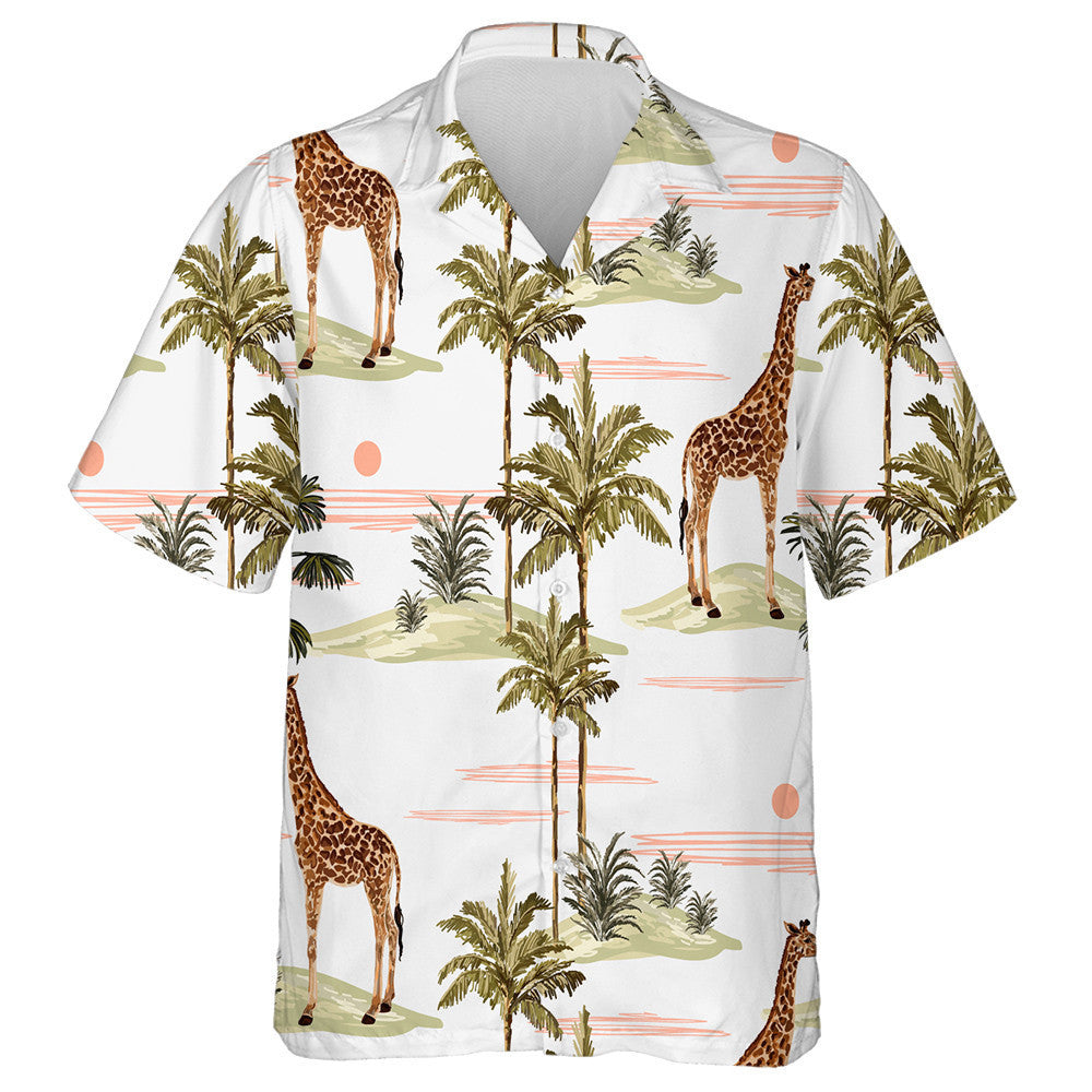 Appealing Palm Tree Island With Lonely Giraffe Pattern Hawaiian Shirt, Hawaiian Shirt Gift, Christmas Gift