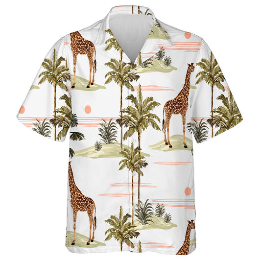 Appealing Palm Tree Island With Lonely Giraffe Pattern Hawaiian Shirt, Hawaiian Shirt Gift, Christmas Gift