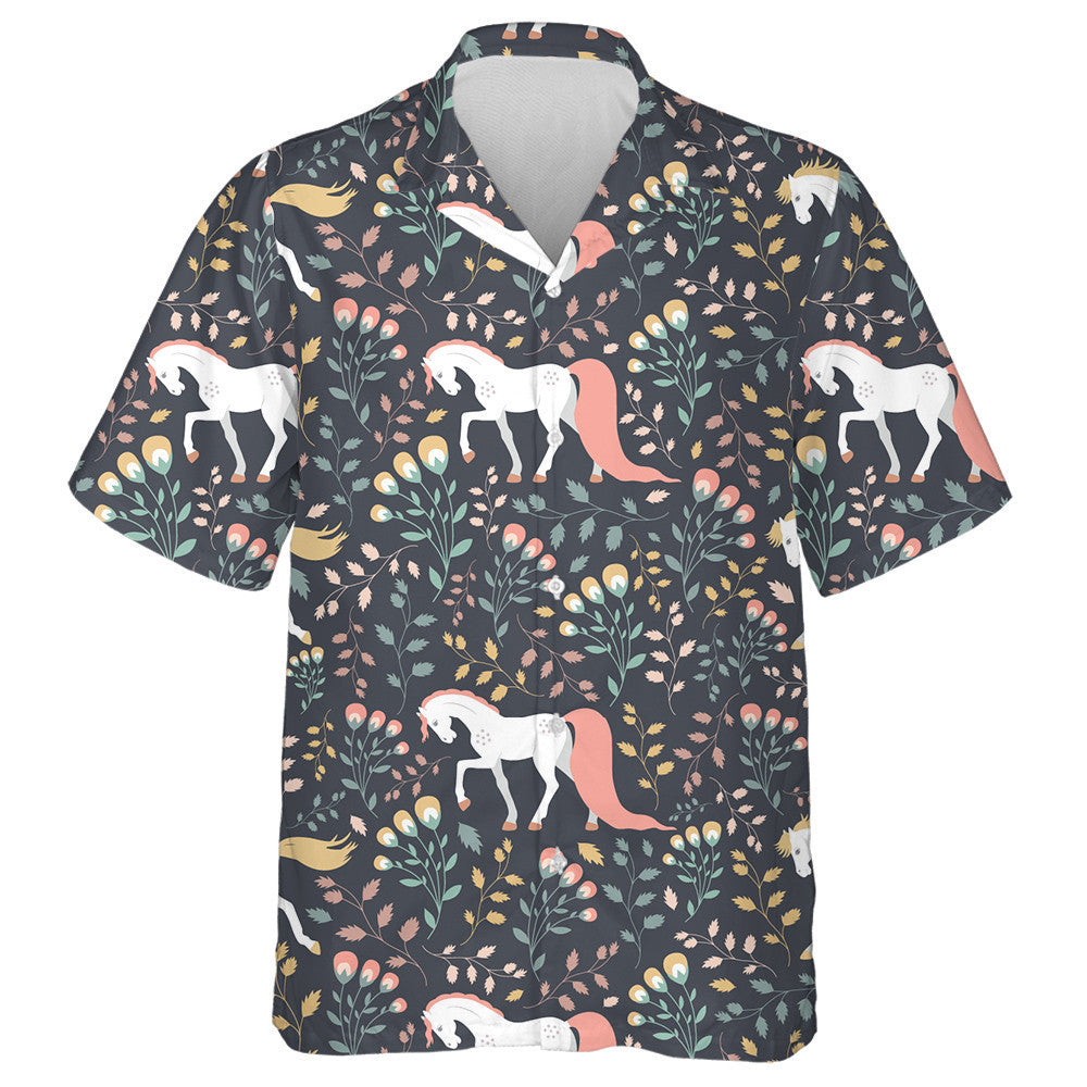 Beautiful Horses On A Background Of Flowers And Plants Hawaiian Shirt, Hawaiian Shirt Gift, Christmas Gift