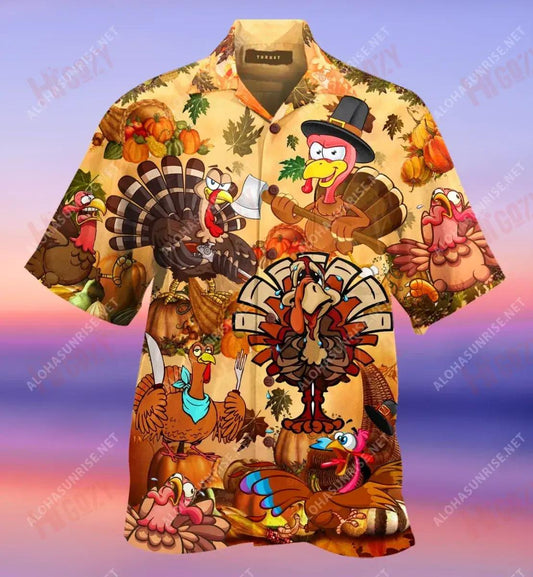 Happy Turkey Day Thanksgiving Short Short Sleeve Shirt Ocean Hawaiian T Shirts Custom Hawaiian Shirts Hawaiian Shirt Pattern, Hawaiian Shirt Gift, Christmas Gift