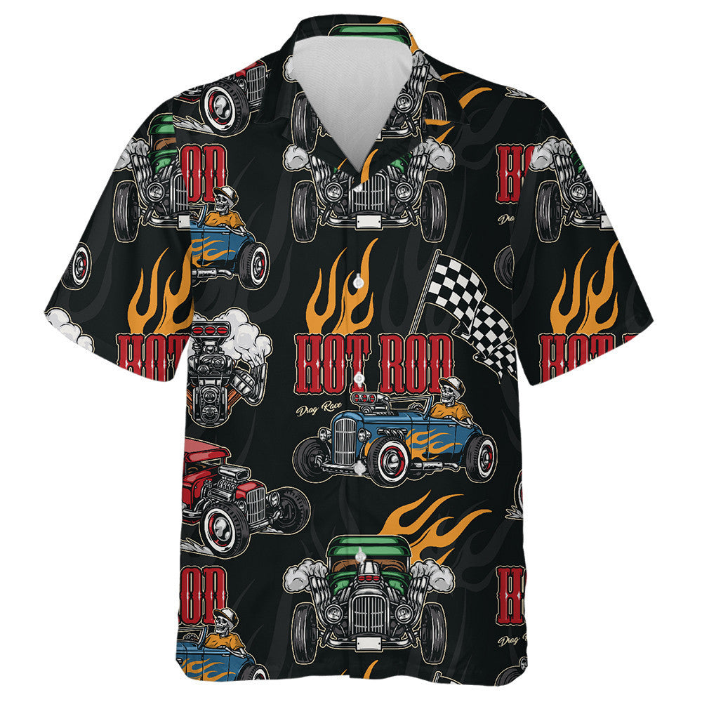 Hot Rod Cars Turbocharged Engine Flames American Flags Hawaiian Shirt, Hawaiian Shirt Gift, Christmas Gift