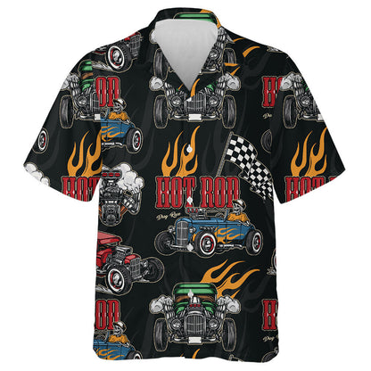 Hot Rod Cars Turbocharged Engine Flames American Flags Hawaiian Shirt, Hawaiian Shirt Gift, Christmas Gift