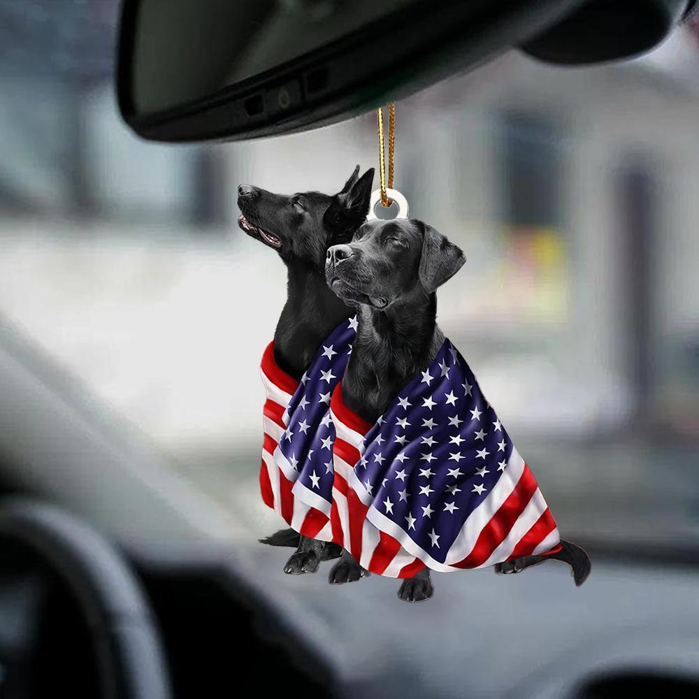 Black Labrador Retriever And Black German Shepherd American Patriot Flag Two Sided Ornament, Christmas Gift,Christmas Decoration