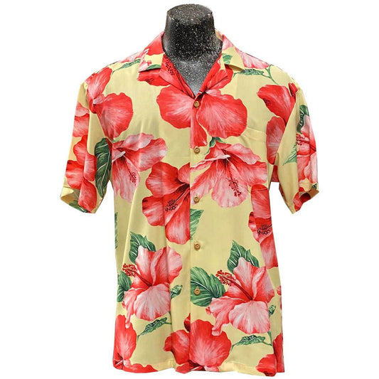 Mega Hibiscus Yellow Hawaiian Aloha Shirt Hawaiian Shorts Beach Short Sleeve, Hawaiian Shirt Gift, Christmas Gift