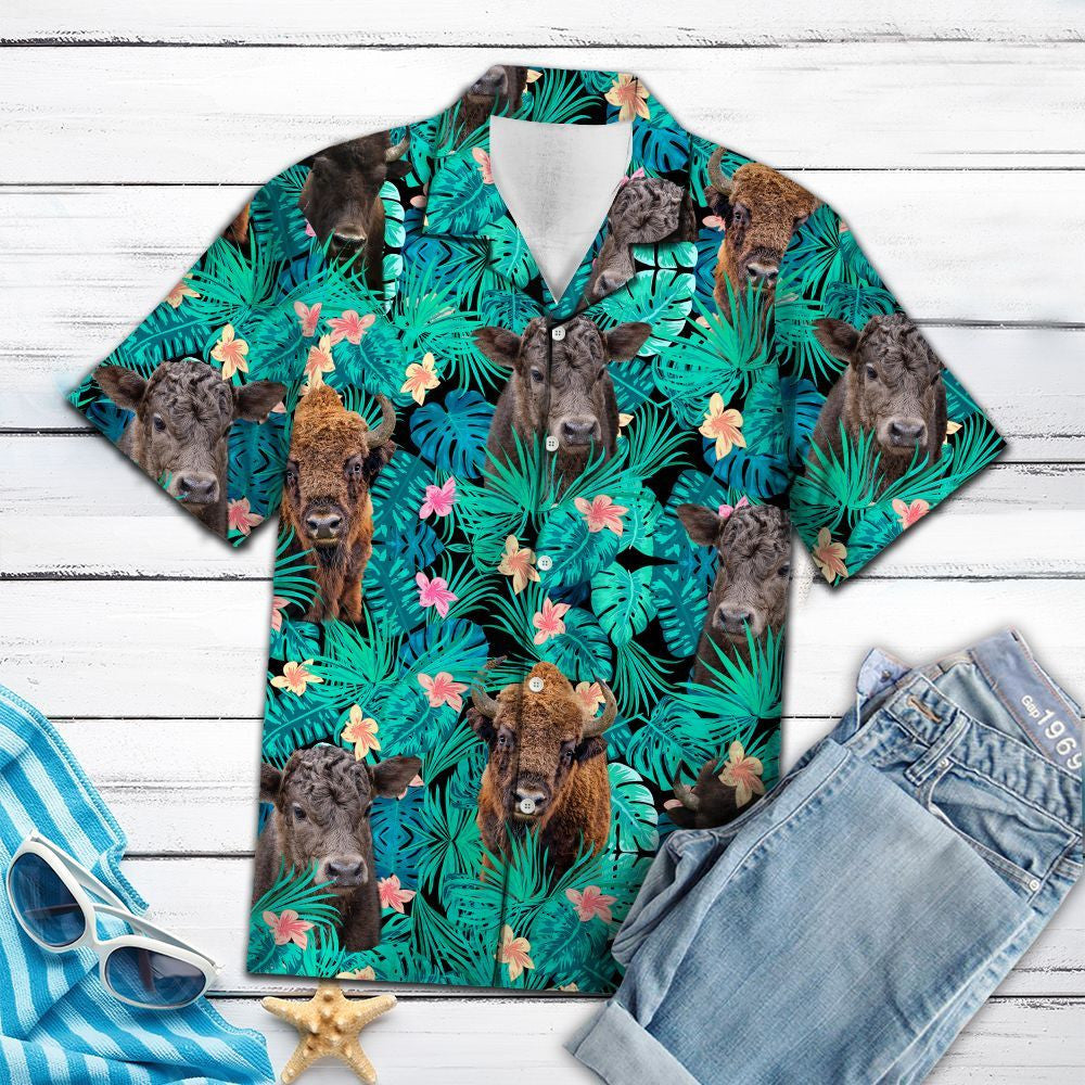 Bison Tropical Palm Leaves Summer Vacation Gift Ideal Hawaiian Shirt, Hawaiian Shirt Gift, Christmas Gift