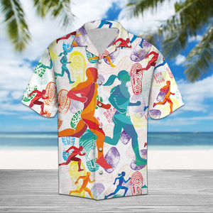 Colorful Footprint Gift For Running Lovers Pattern Hawaiian Shirt, Hawaiian Shirt Gift, Christmas Gift